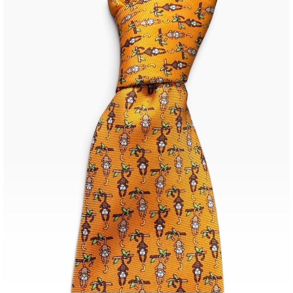 Jos A Bank Executive Collection 100% Silk Tie Orange Hanging Monkeys Bananas